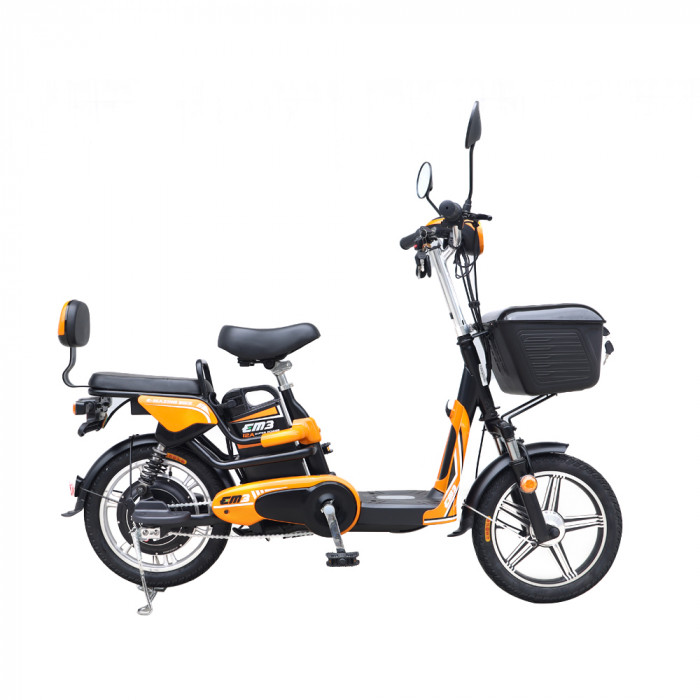 จักรยานไฟฟ้า EM EM3 สีส้ม ทดแทนมอเตอร์ไซค์ เดินทางระยะใกล้ ประหยัดพลังงาน ลดมลภาวะ รับประกันนาน ซื้อสะดวก บริการดี มีของพร้อม ผ่อนได้ มีรีโมท ปั่นได้ ไม่ต้องขึ้นทะเบียน